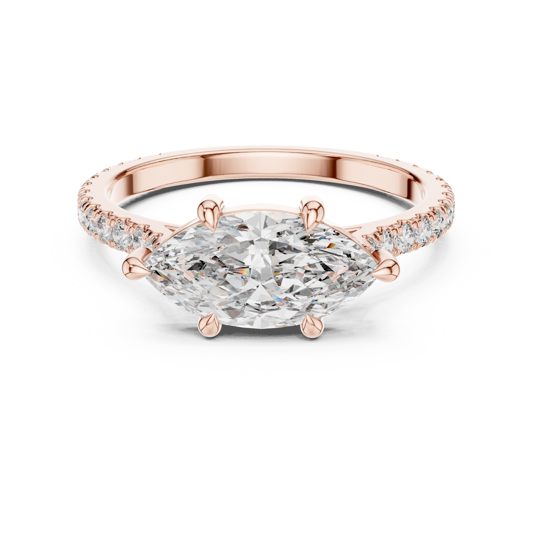 Marquise Cut Diamond Solitaire with Pavé Band Engagement Ring