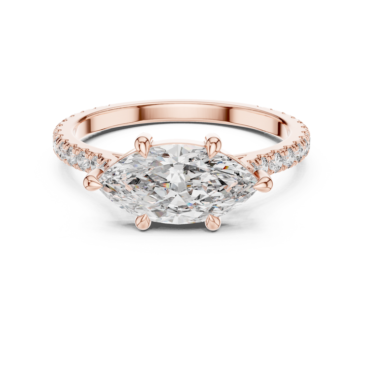 Marquise Cut Diamond Solitaire with Pavé Band Engagement Ring