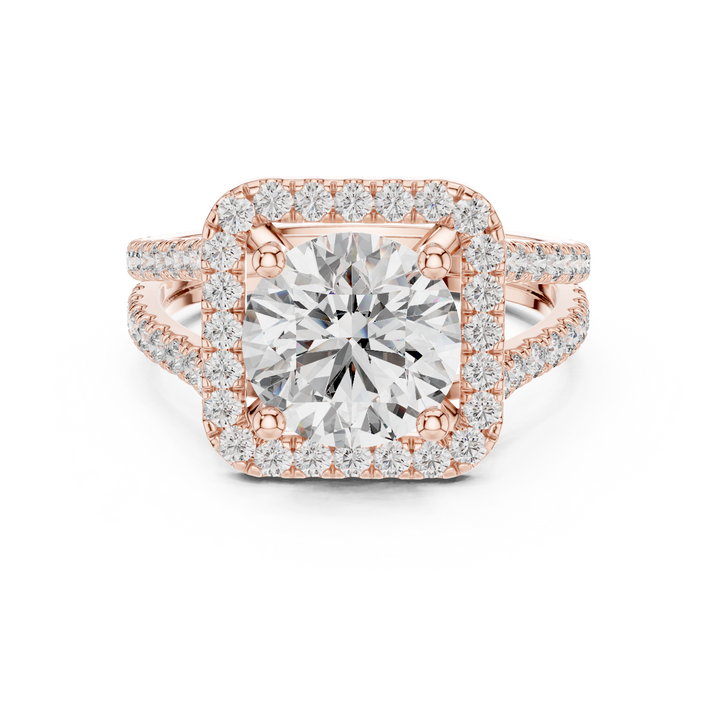 Round Cut Diamond Halo Split Shank Engagement Ring