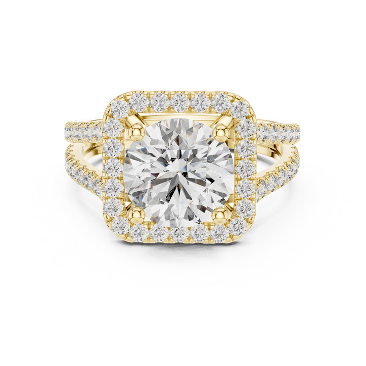 Round Cut Diamond Halo Split Shank Engagement Ring