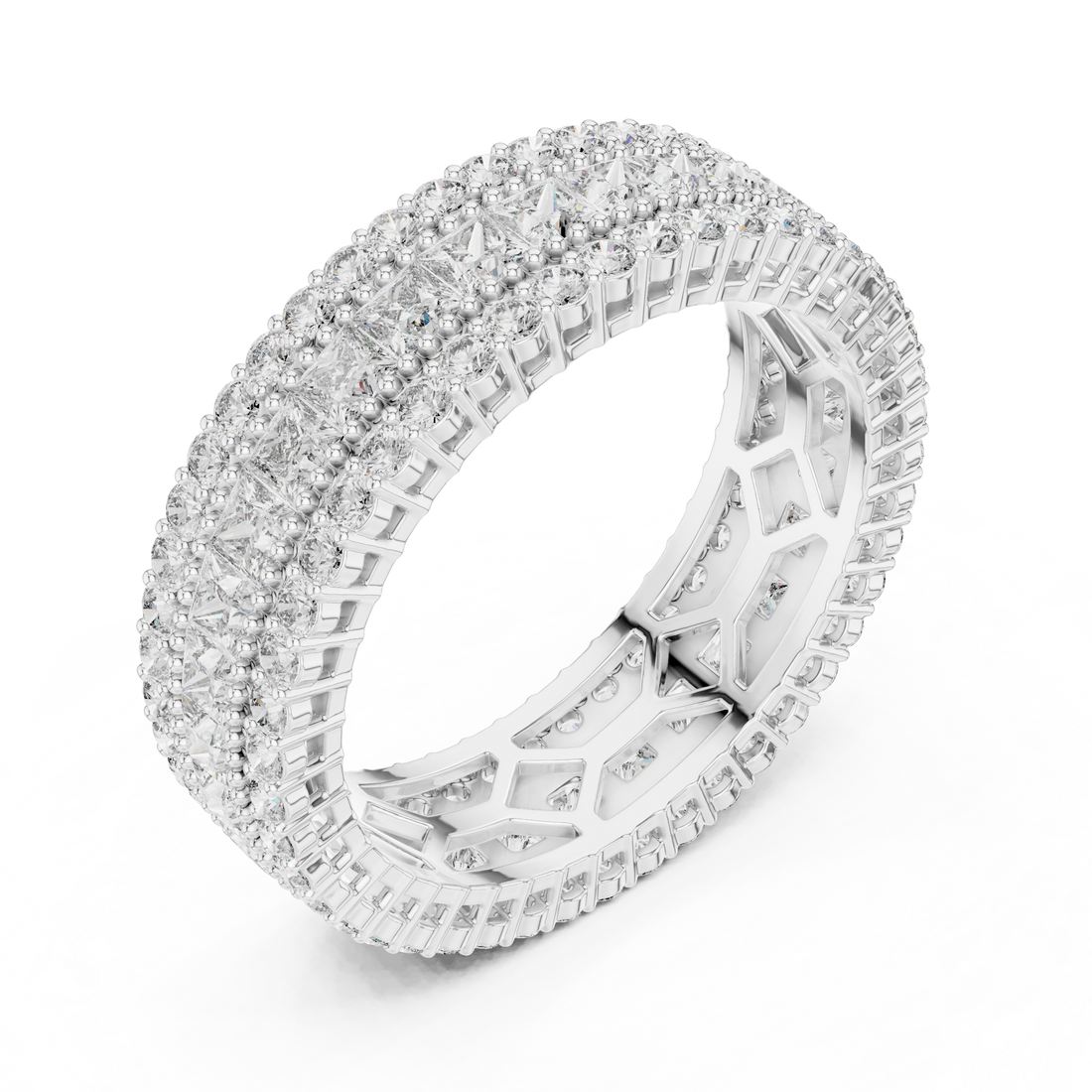 Men's gold wedding band with brushed finish.