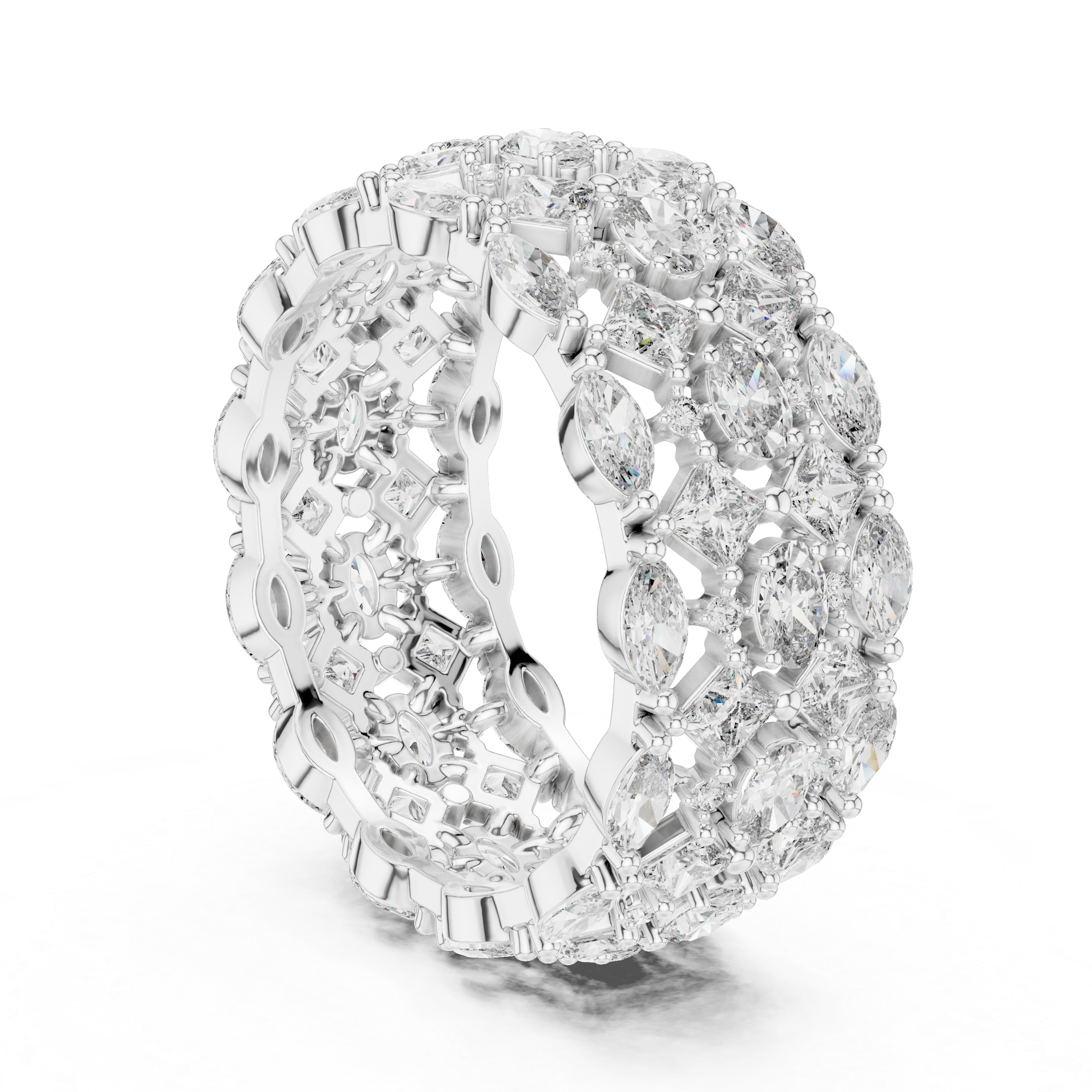 Diamond climber earrings with curved shape.