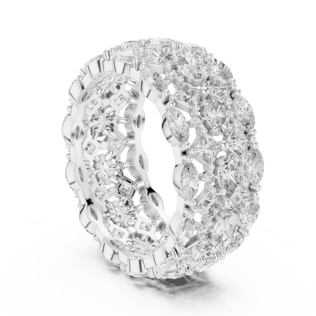 Diamond climber earrings with curved shape.