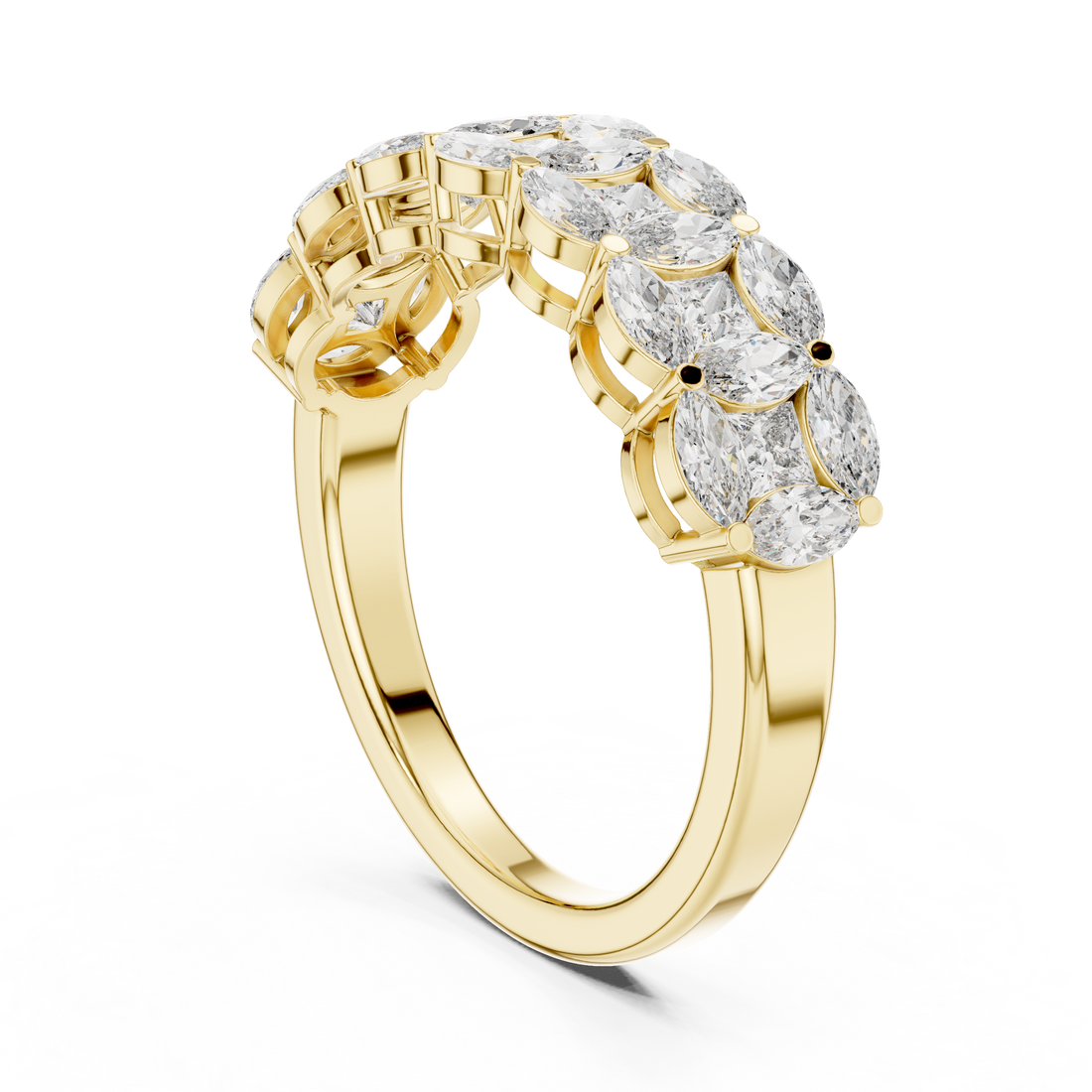 Cushion-cut engagement ring with diamond halo.