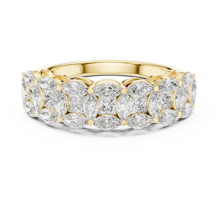 Vintage halo ring with decorative edges.