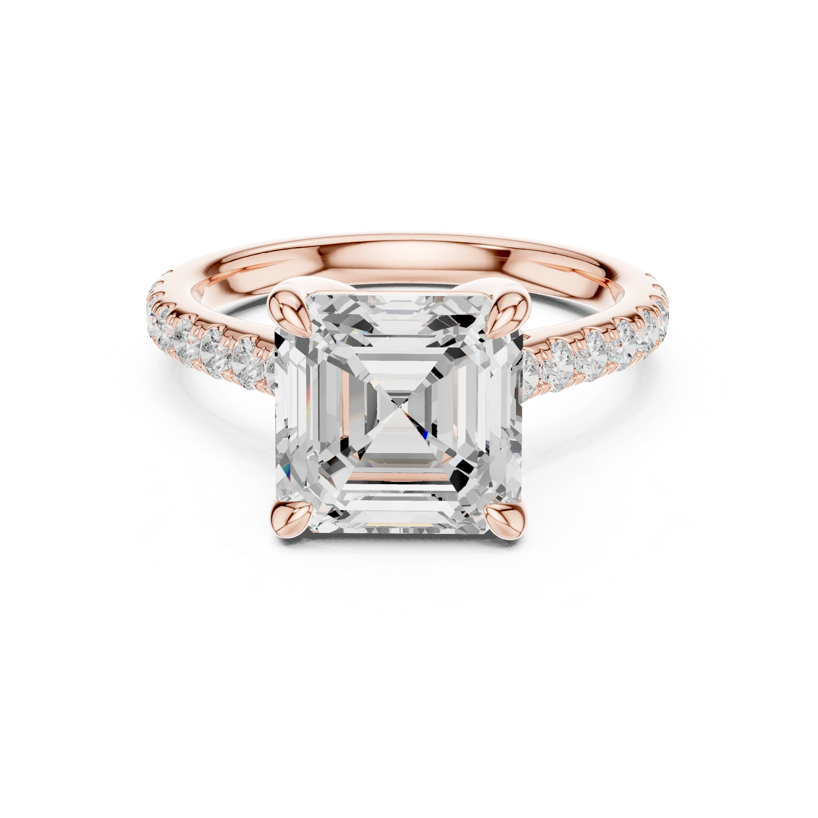 Asscher Cut Diamond Solitaire Ring with Pavé Accent Band