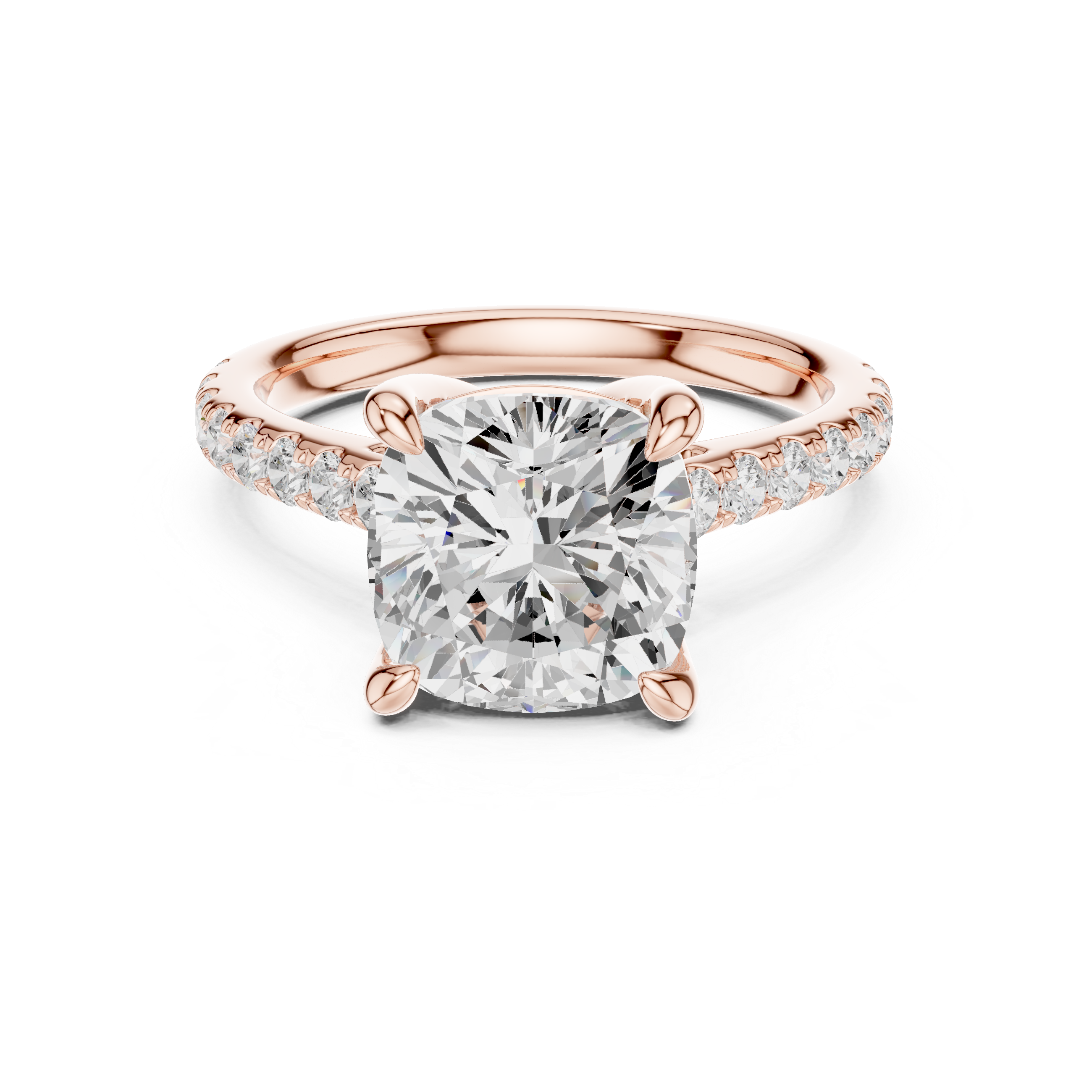 Cushion Cut Diamond Solitaire Ring with Pavé Accent Band