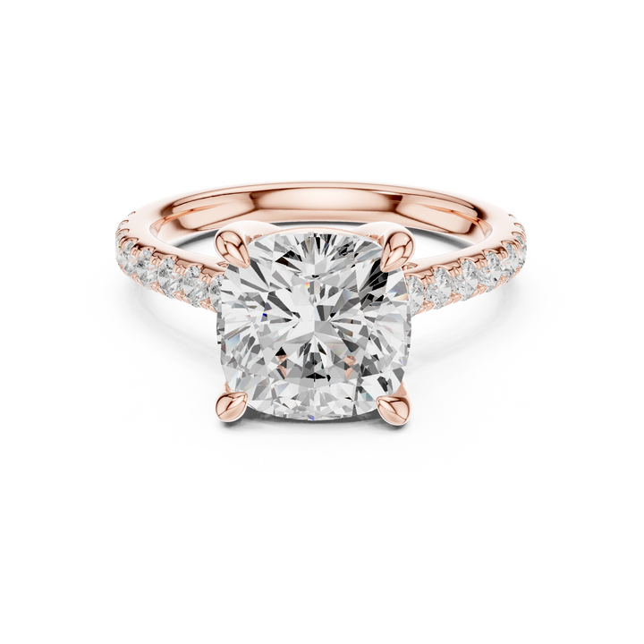 Cushion Cut Diamond Solitaire Ring with Pavé Accent Band