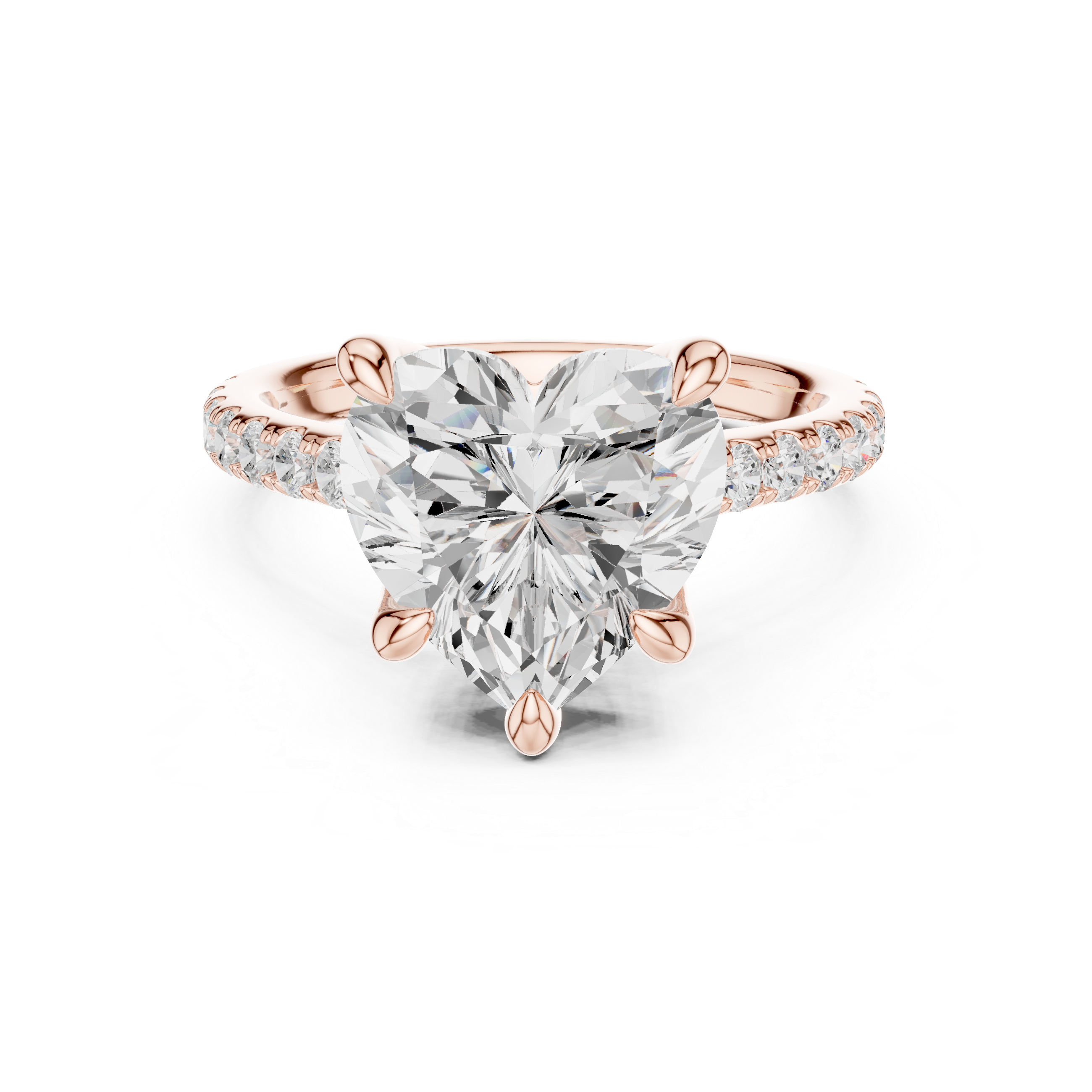 Heart Cut Diamond Solitaire Ring with Pavé Band