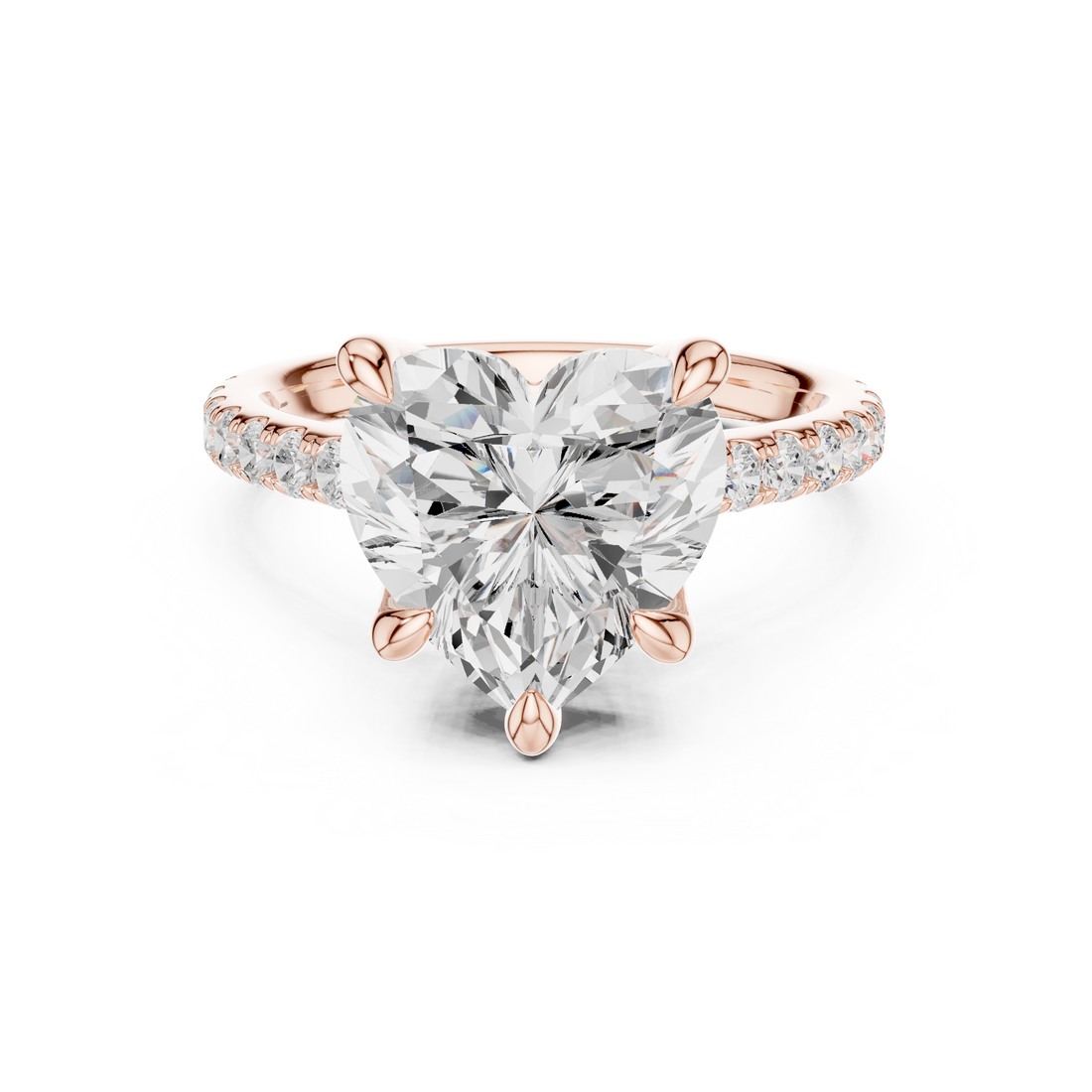 Heart Cut Diamond Solitaire Ring with Pavé Band
