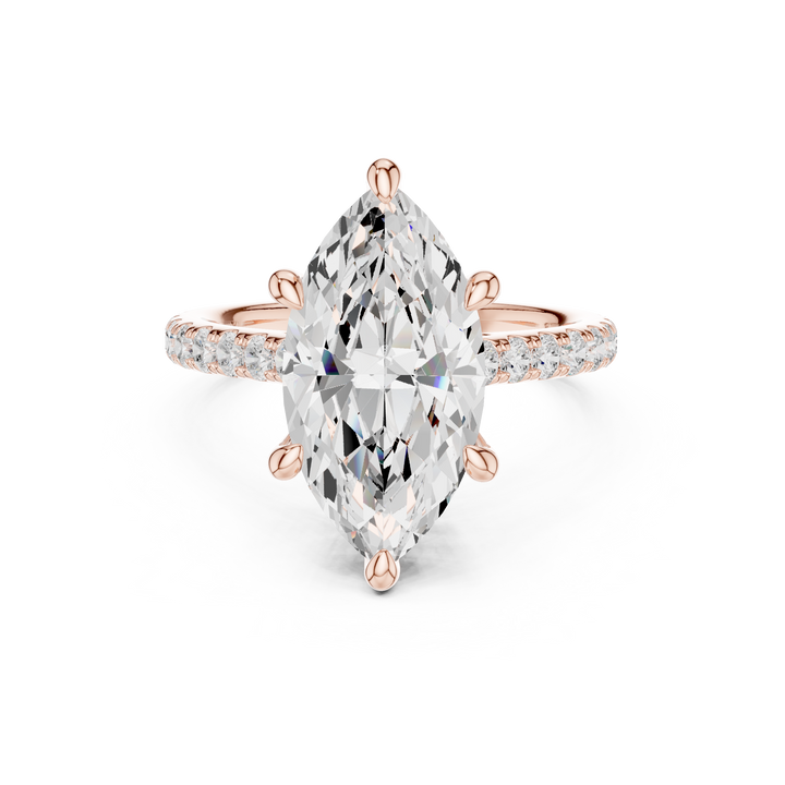 Marquise Cut Diamond Pavé Side Stone Engagement Ring with Elegant Tapered Band