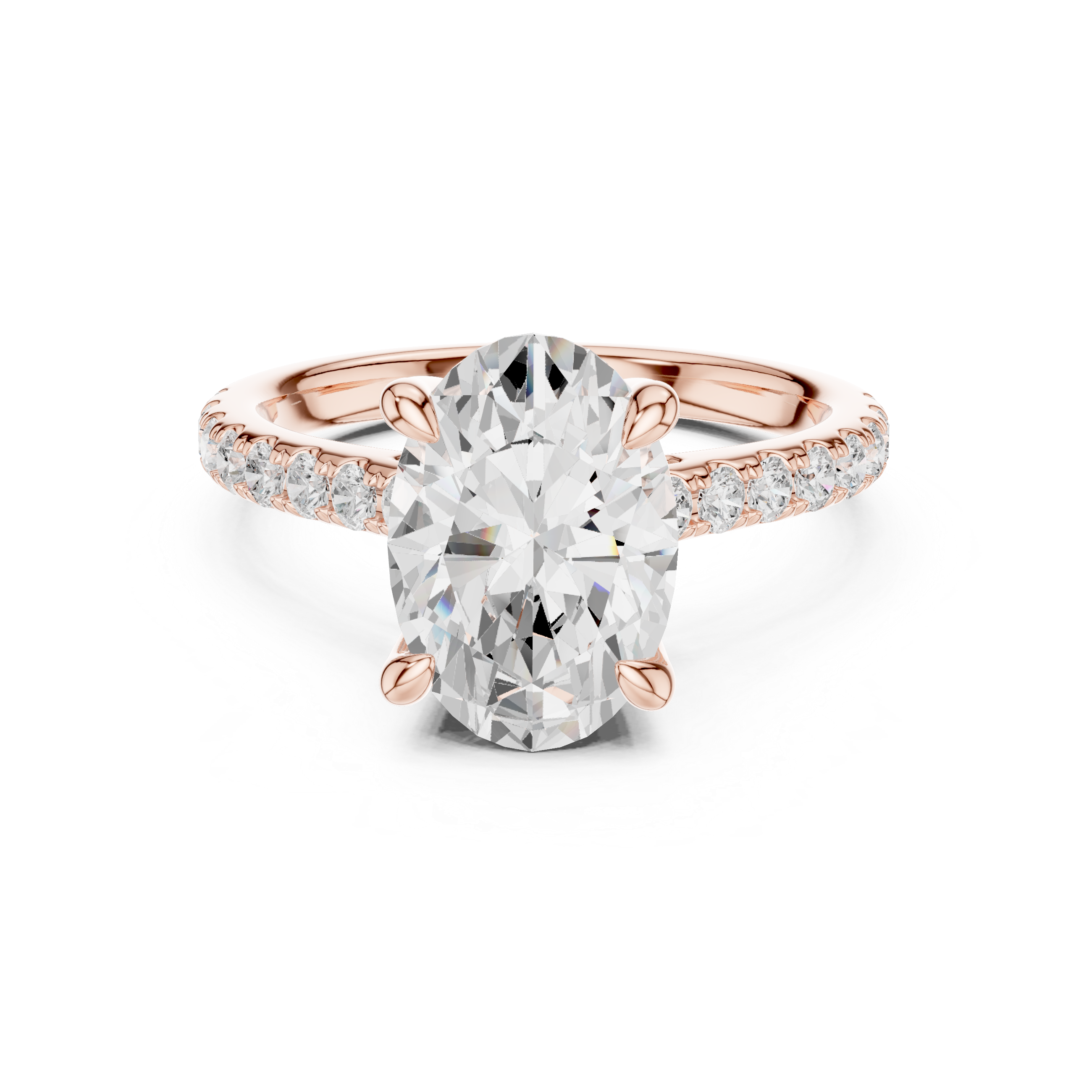 Oval Cut Diamond Solitaire Ring with Pavé Accent Band
