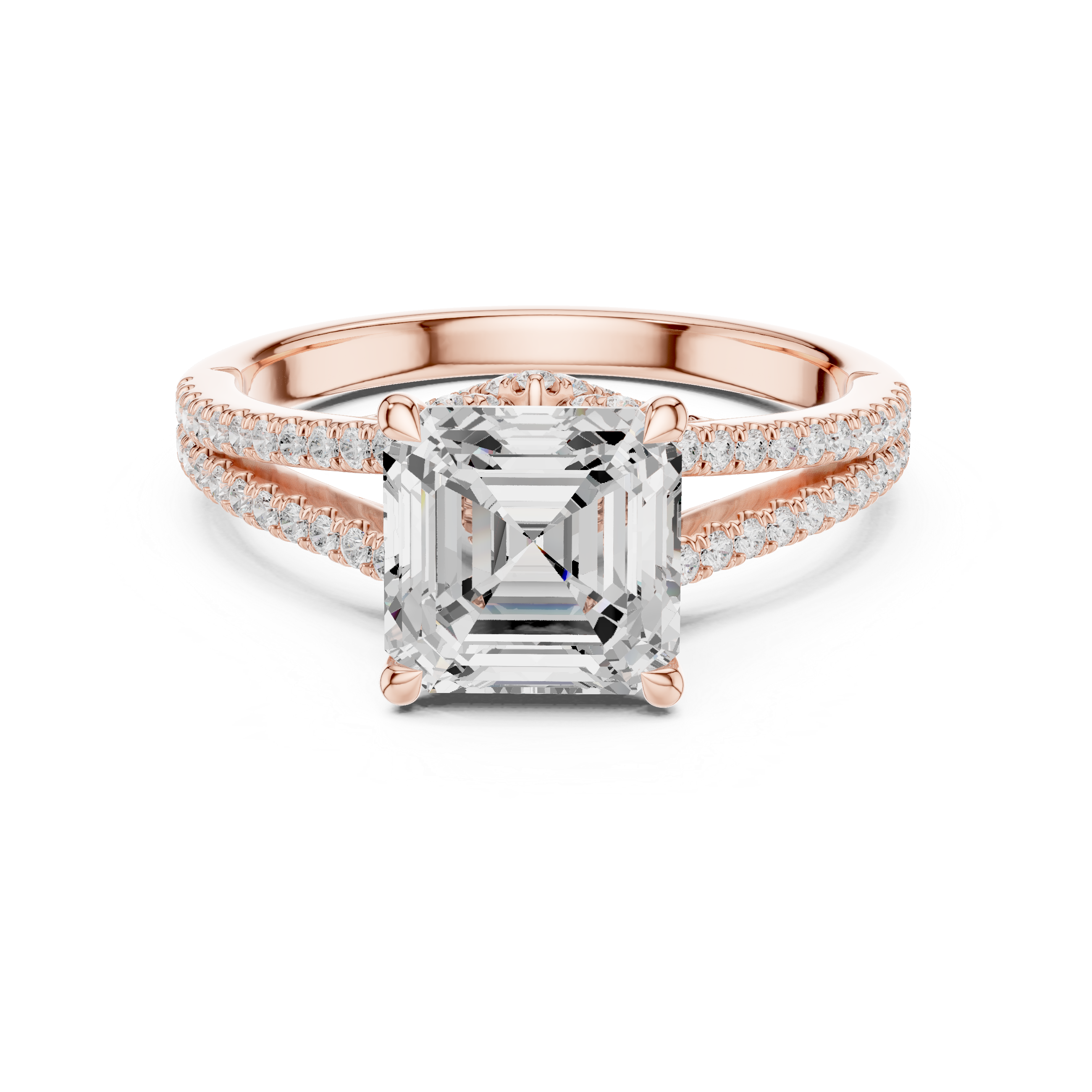 Asscher Cut Diamond Split Shank Pavé Engagement Ring Twisted Band