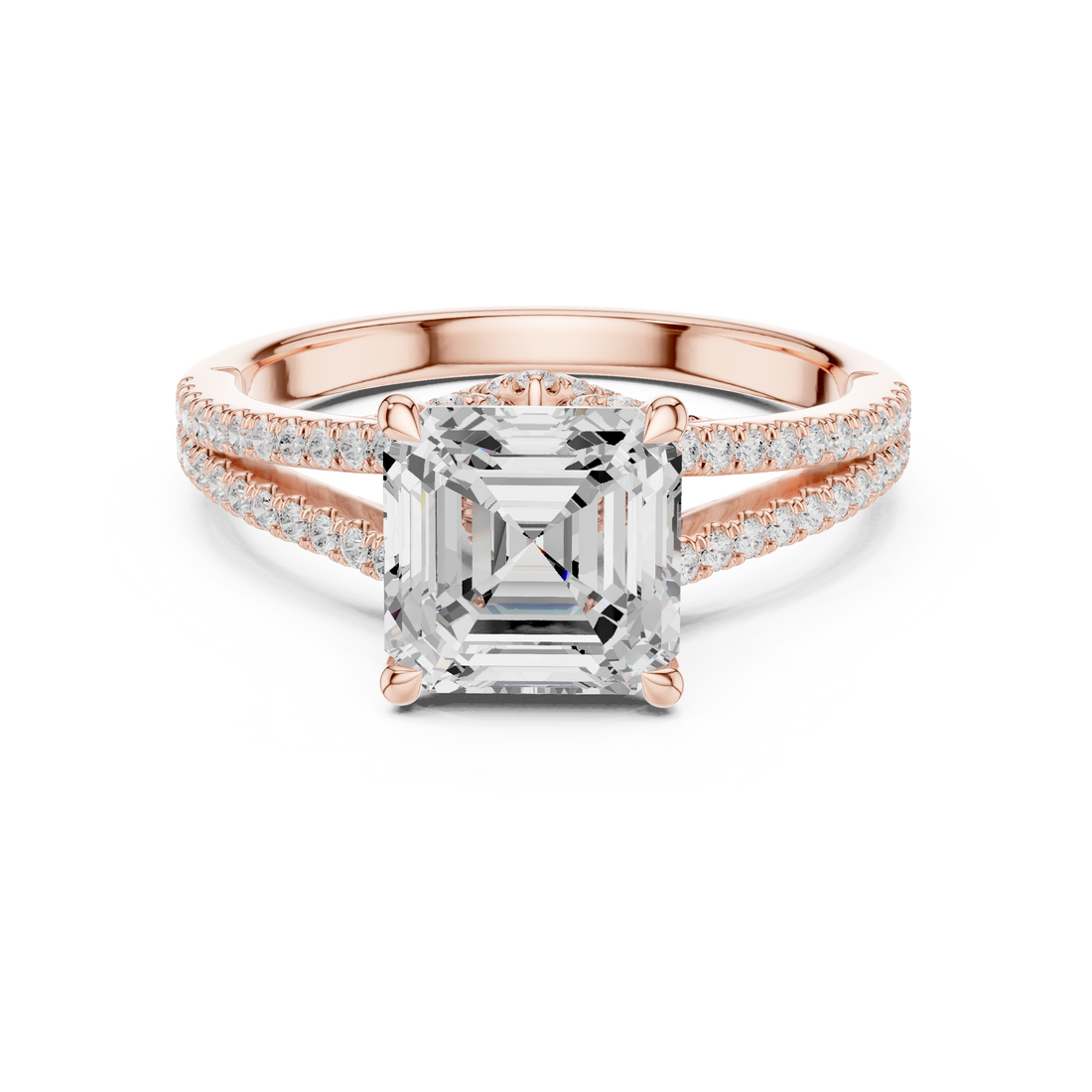 Asscher Cut Diamond Split Shank Pavé Engagement Ring Twisted Band