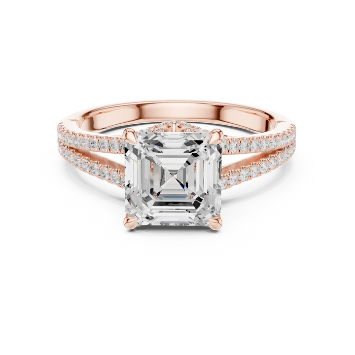 Asscher Cut Diamond Split Shank Pavé Engagement Ring Twisted Band