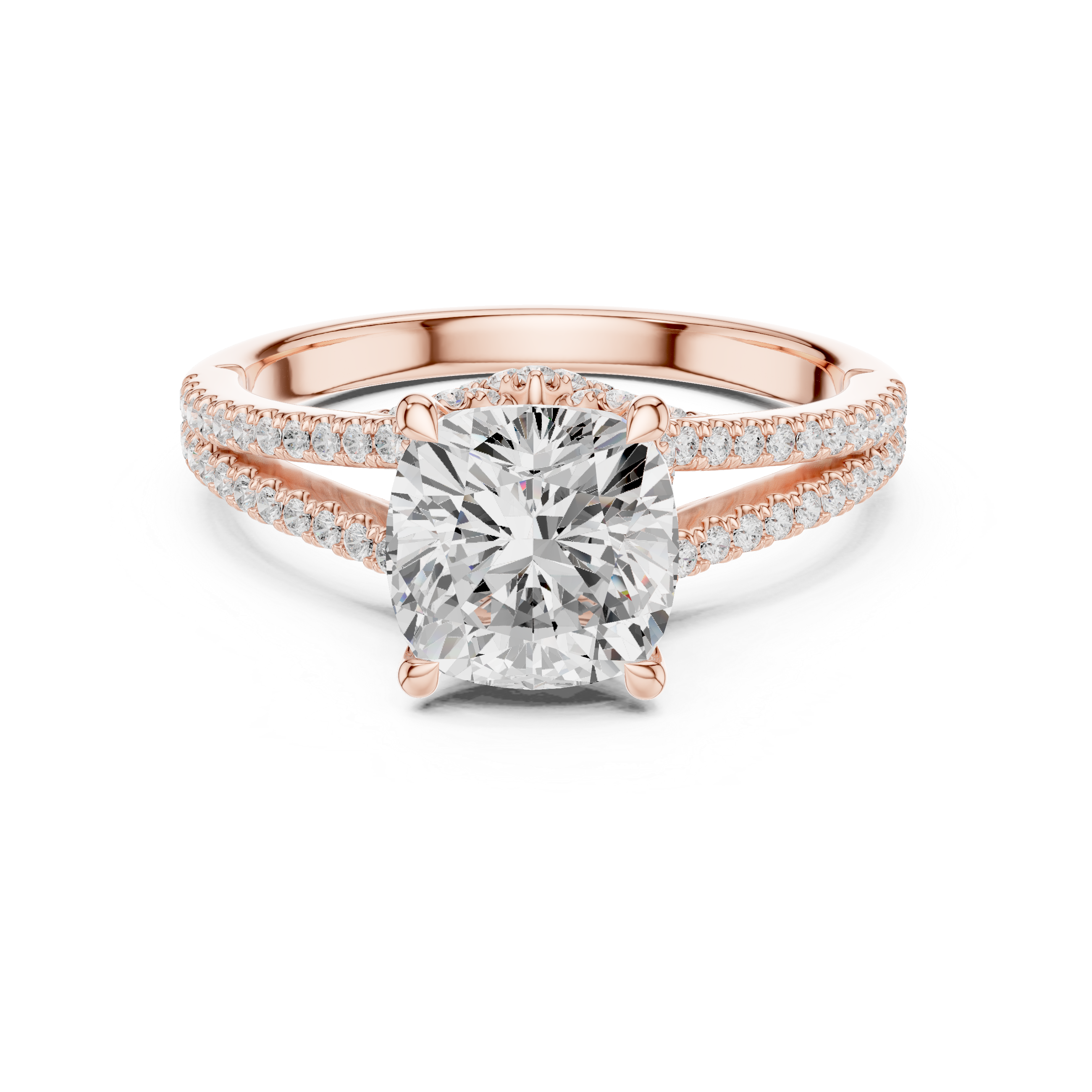 Cushion Cut Diamond Engagement Ring with Split Pavé Band Elegance