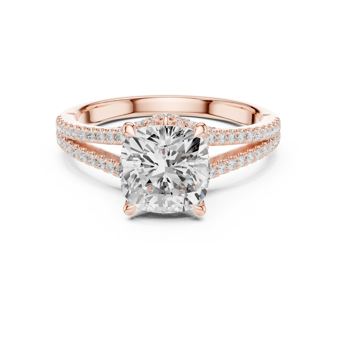 Cushion Cut Diamond Engagement Ring with Split Pavé Band Elegance