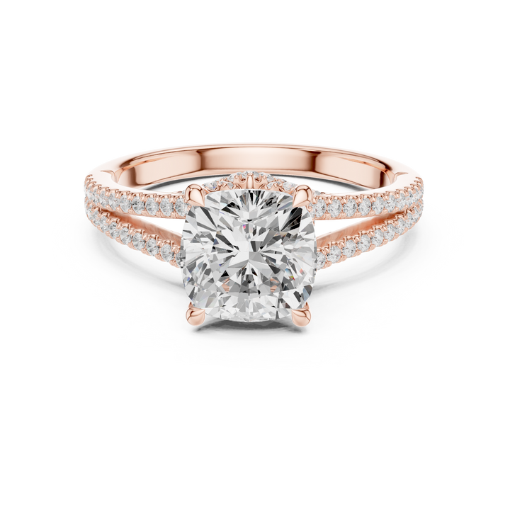 Cushion Cut Diamond Engagement Ring with Split Pavé Band Elegance