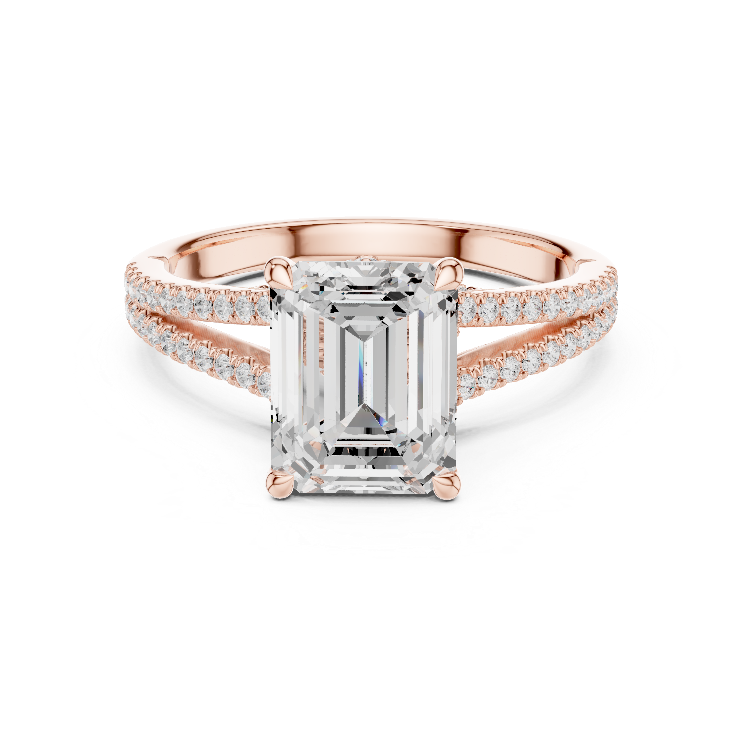Emerald Cut Diamond Split Shank Pavé Engagement Ring Luxury Design