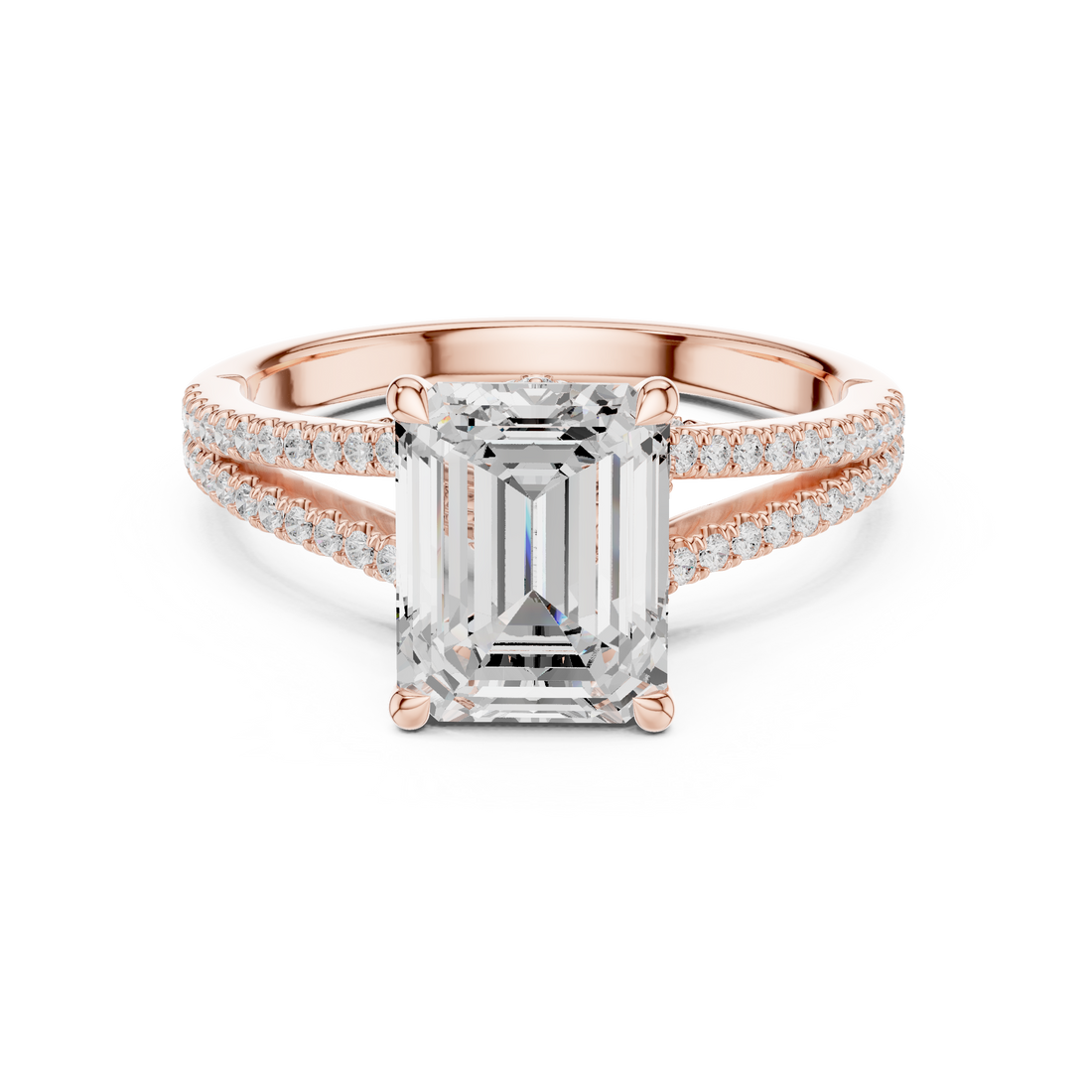 Emerald Cut Diamond Split Shank Pavé Engagement Ring Luxury Design