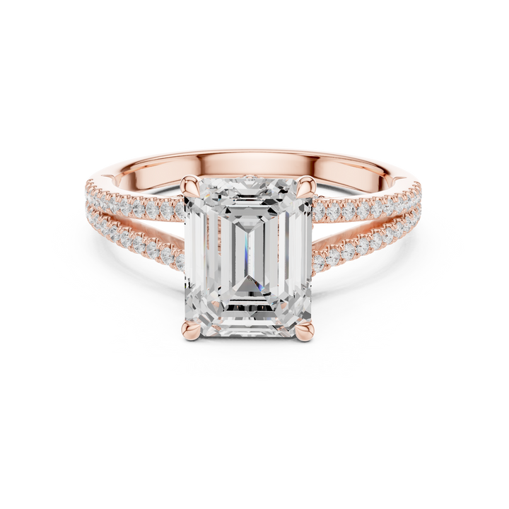 Emerald Cut Diamond Split Shank Pavé Engagement Ring Luxury Design