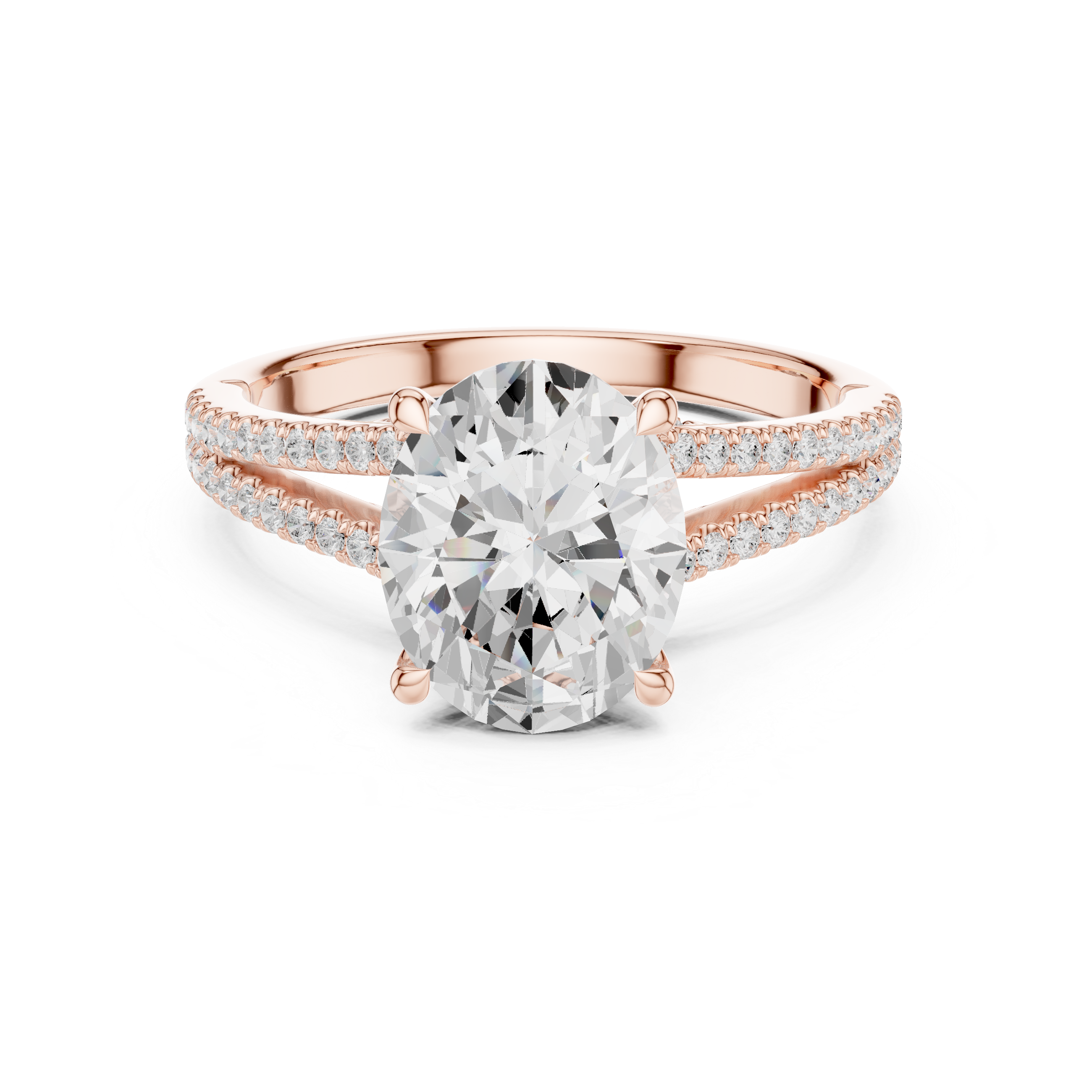 Oval Cut Diamond Split Shank Pavé Engagement Ring Twisted Band