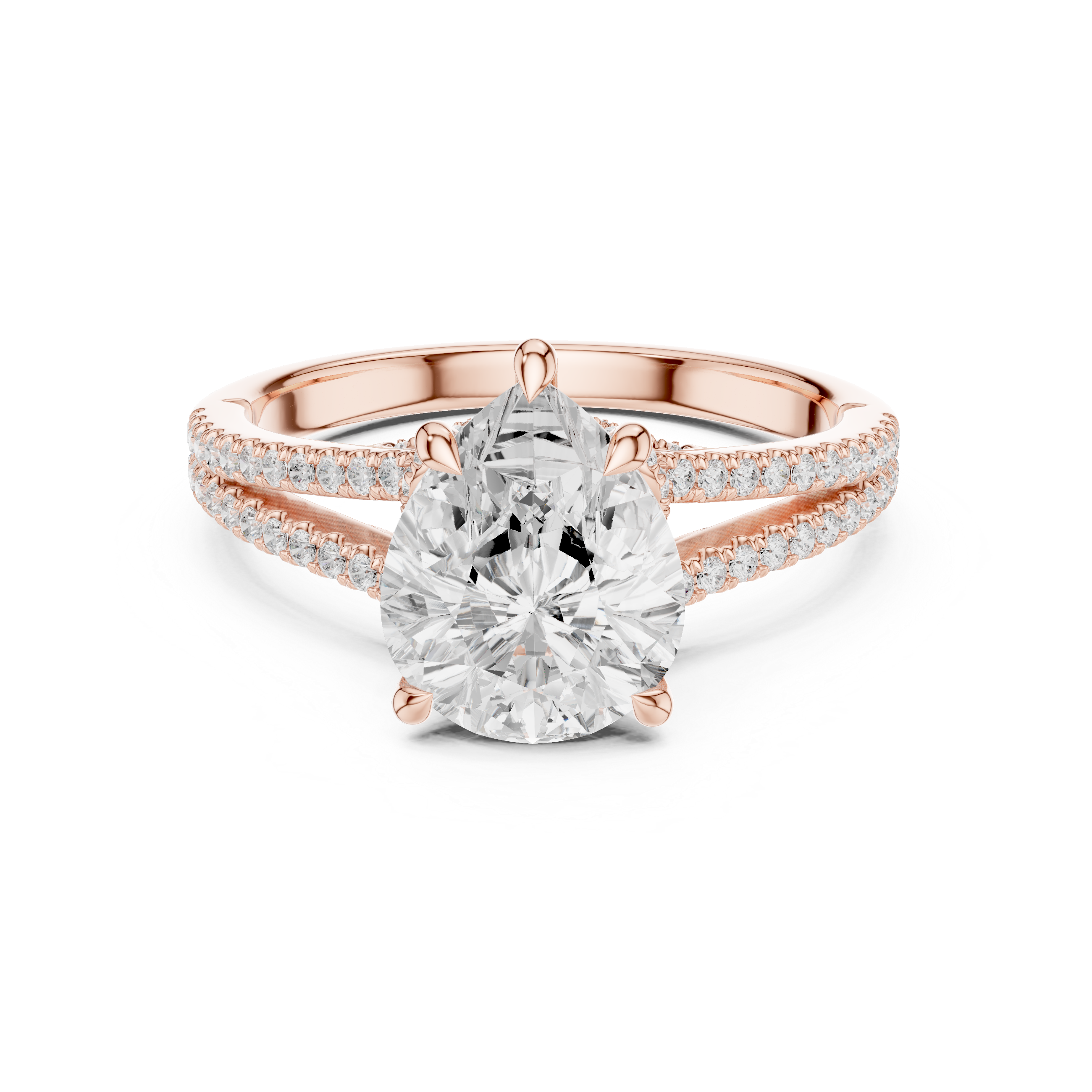 Pear Cut Diamond Engagement Ring with Split Pavé Band Elegance