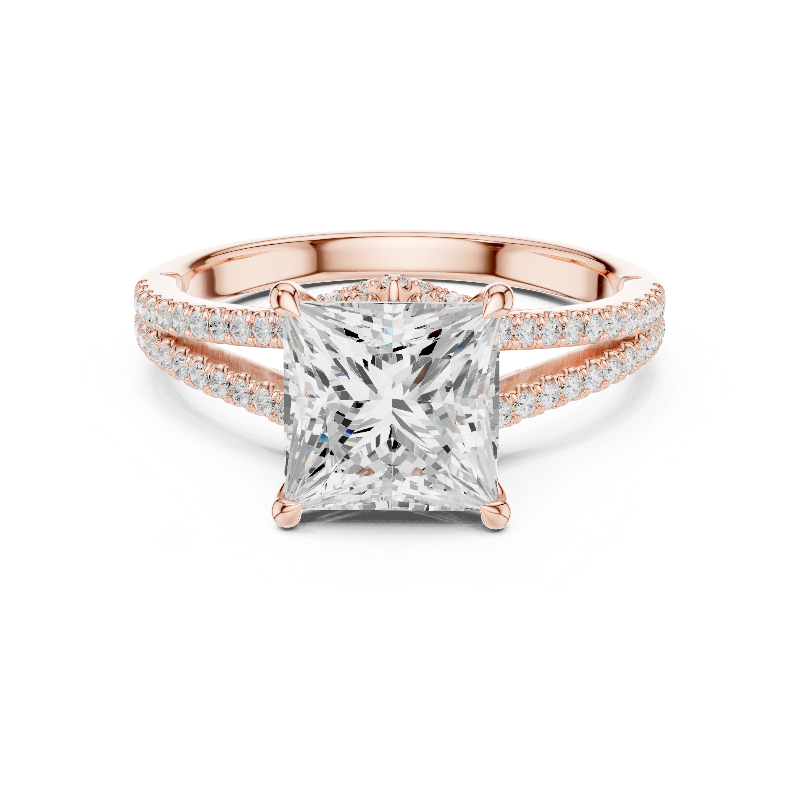 Princess Cut Diamond Split Shank Pavé Engagement Ring Elegant Style