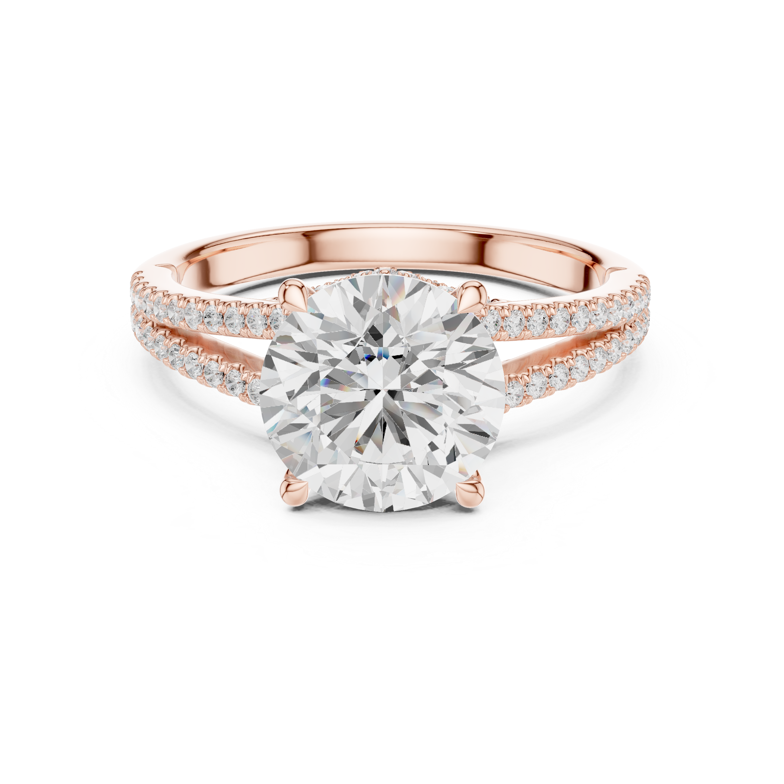 Round Cut Diamond Split Shank Pavé Engagement Ring