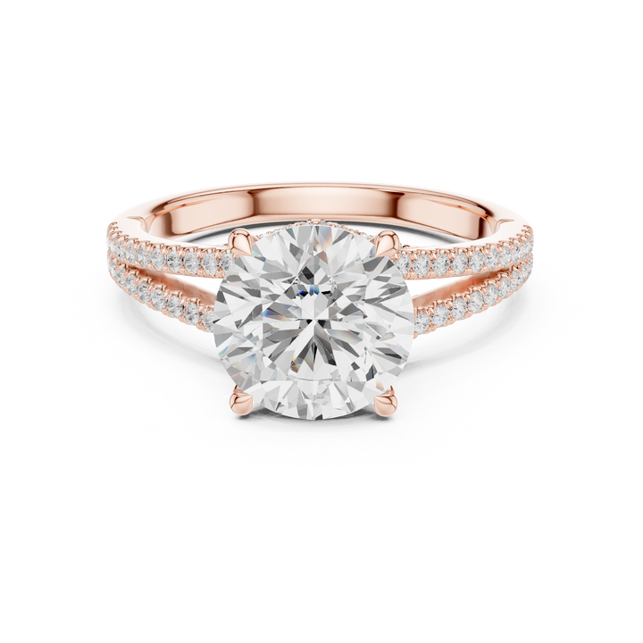 Round Cut Diamond Split Shank Pavé Engagement Ring