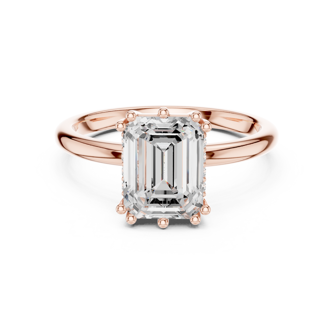 Emerald Cut Diamond Engagement Ring with Hidden Halo Accents