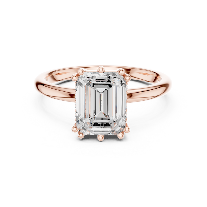 Emerald Cut Diamond Engagement Ring with Hidden Halo Accents