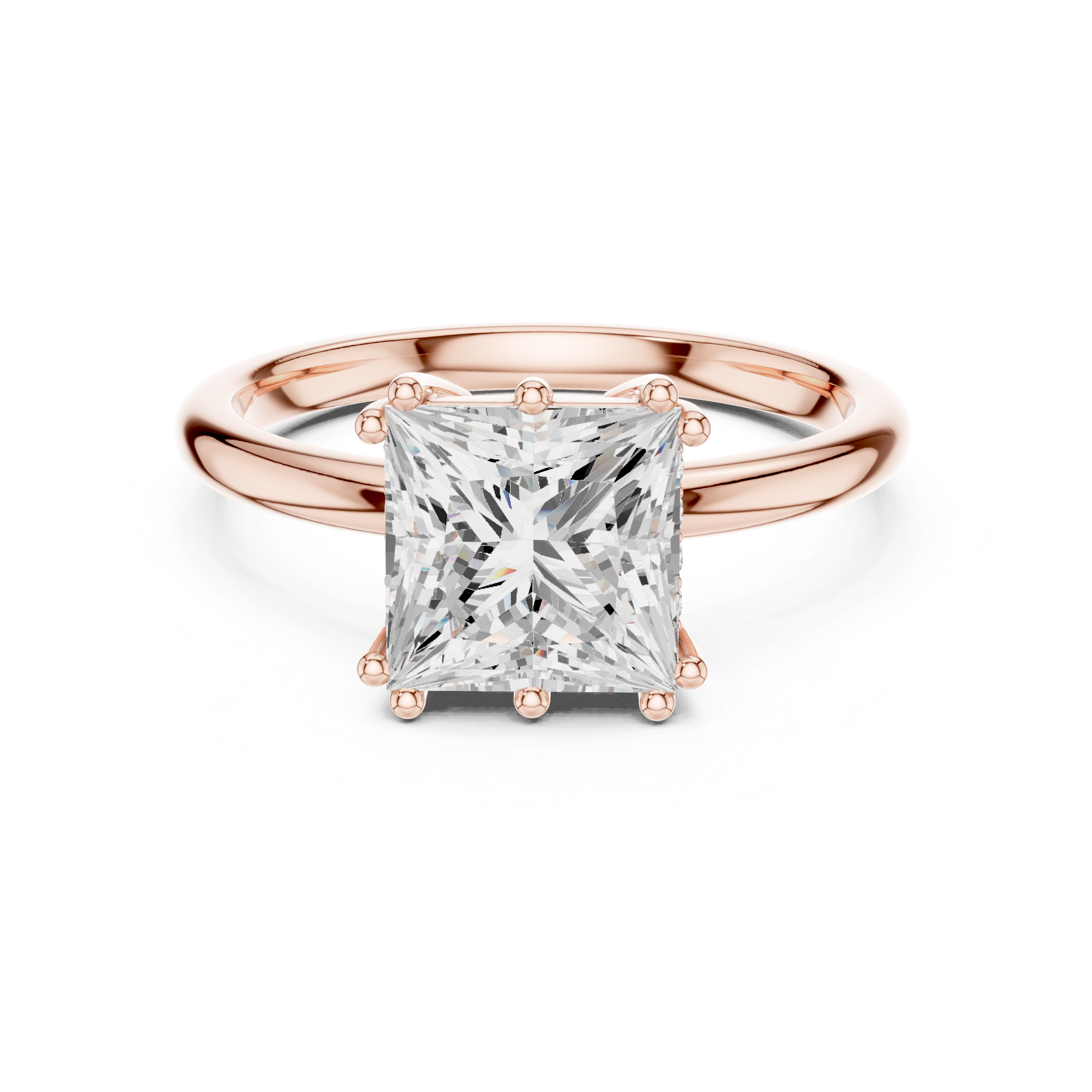 Princess Cut Diamond Engagement Ring with Hidden Halo Detail
