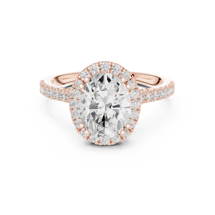 Oval Cut Diamond Halo Engagement Ring with Pavé Band