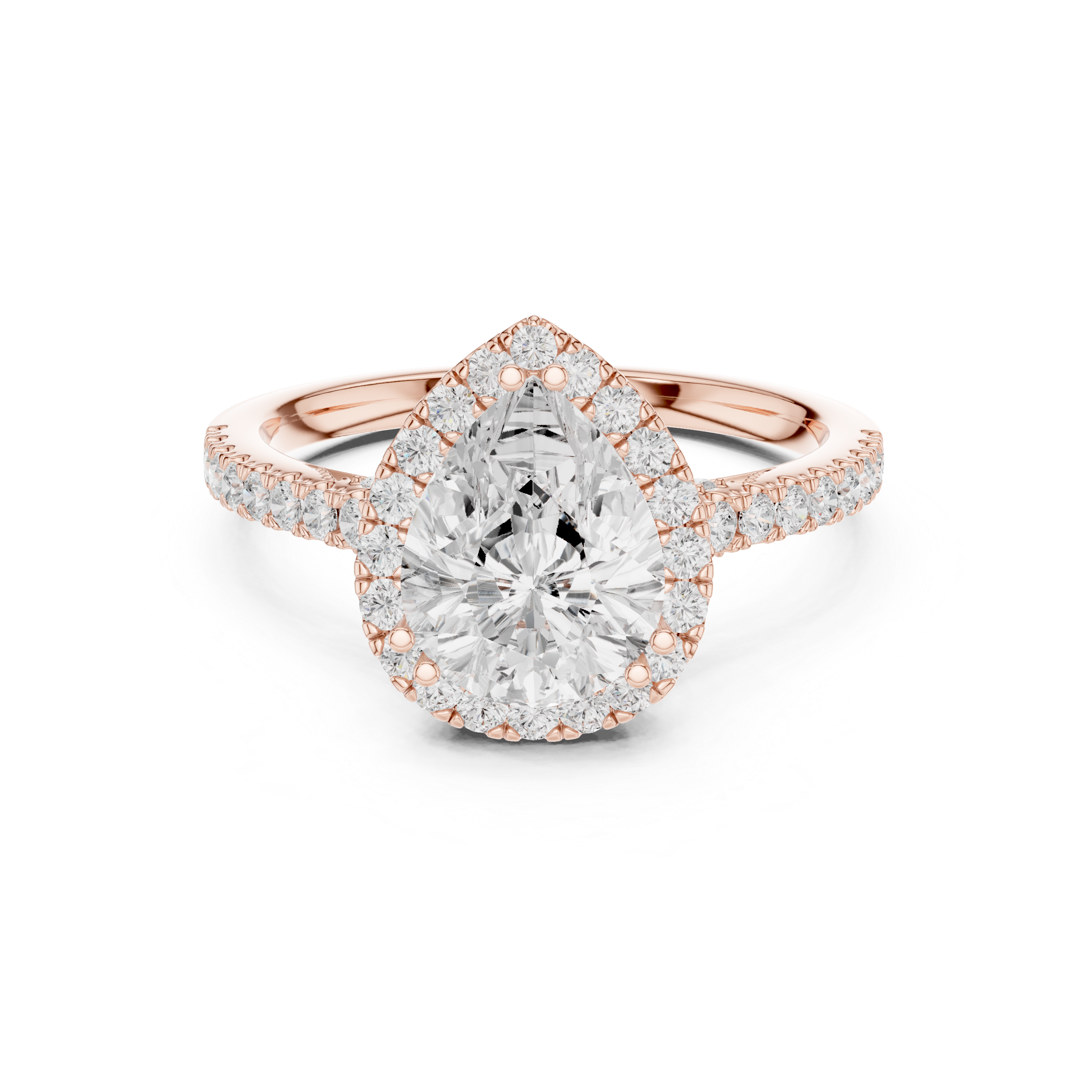 Pear Cut Diamond Halo Engagement Ring with Pavé Band Elegance