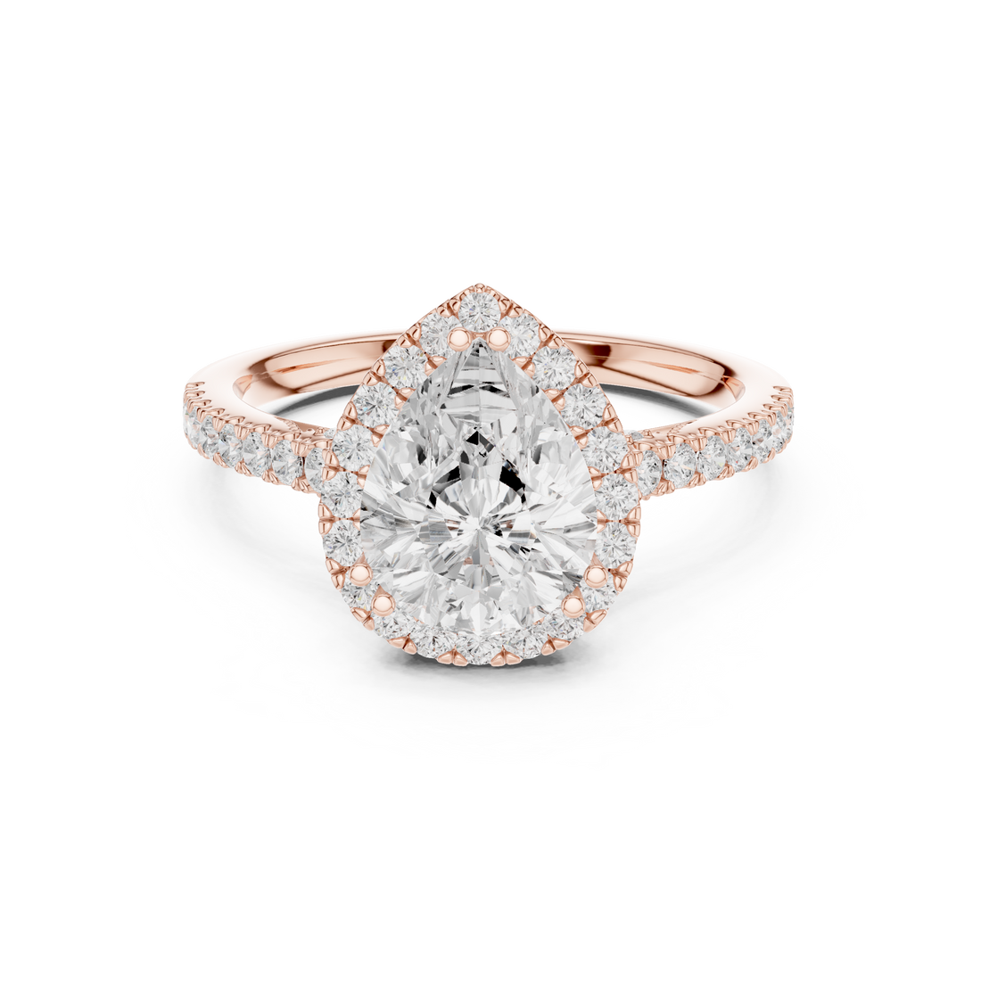 Pear Cut Diamond Halo Engagement Ring with Pavé Band Elegance