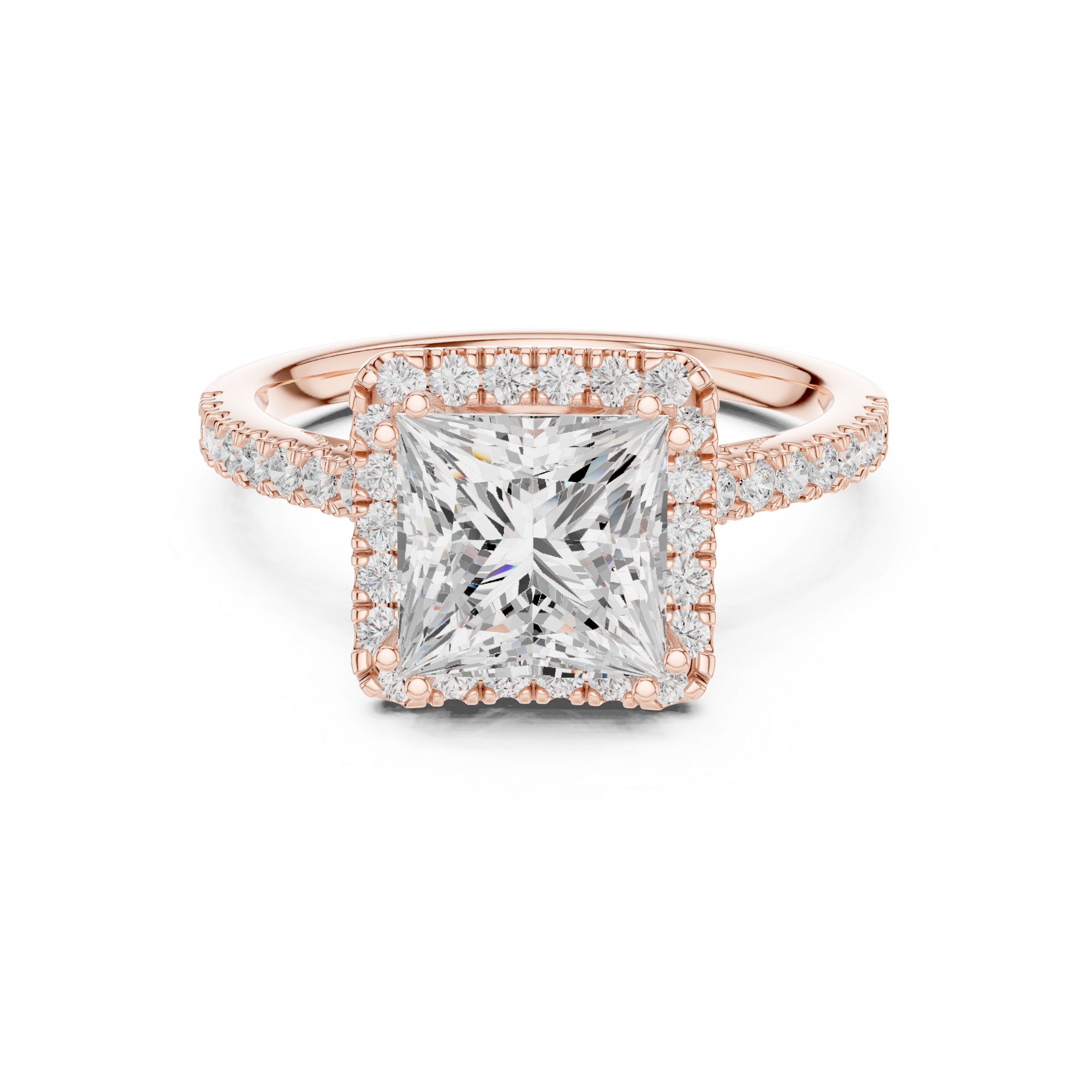 Princess Cut Diamond Halo Engagement Ring with Pavé Band