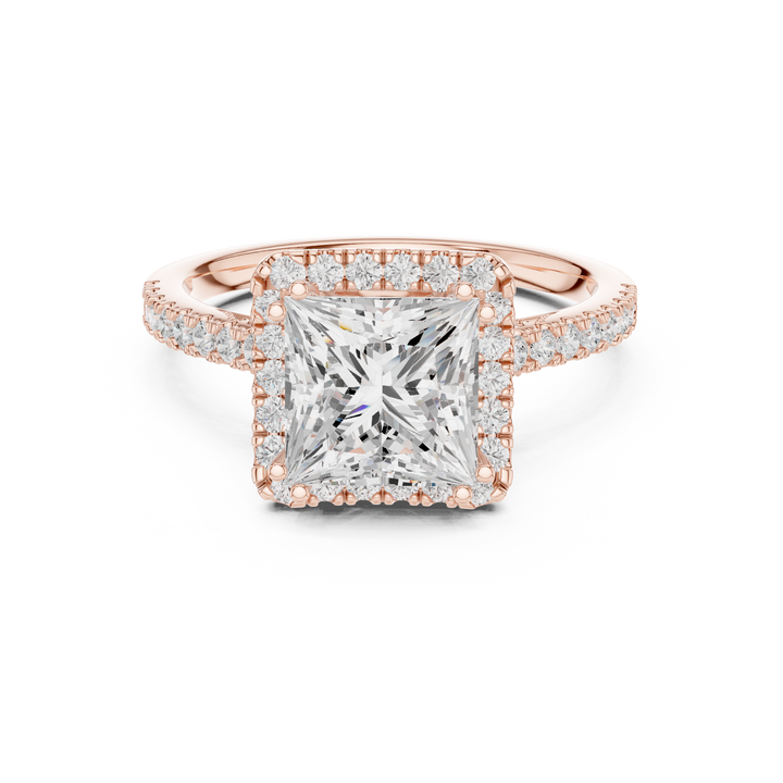 Princess Cut Diamond Halo Engagement Ring with Pavé Band