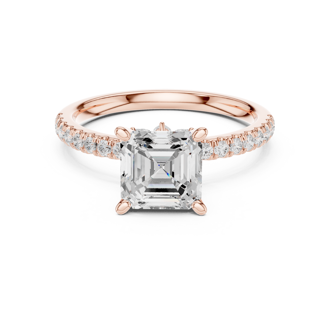 Timeless Asscher Cut Diamond Engagement Ring with Marquise and Round Side Stones accent stones classic look