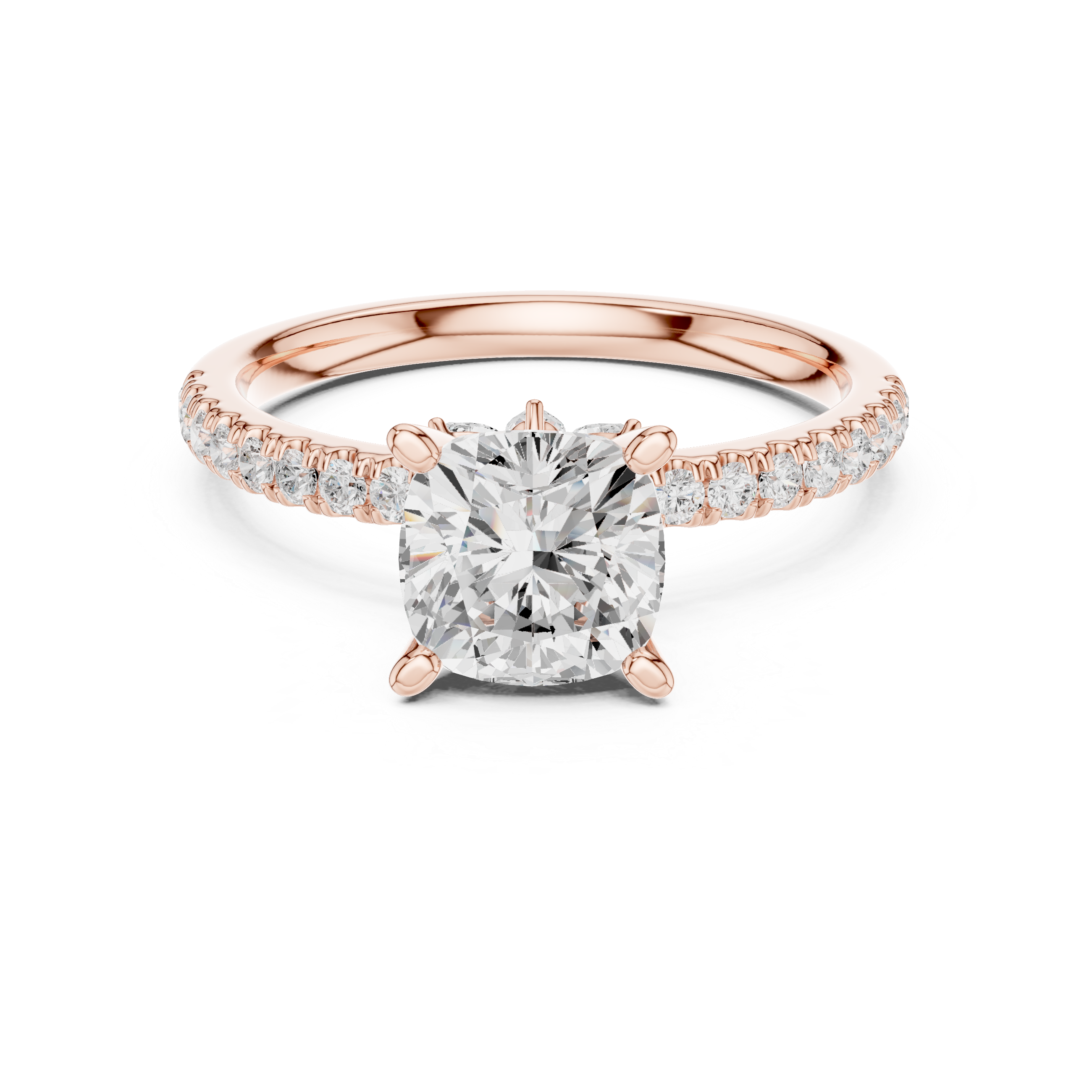 Timeless Cushion Cut Diamond Engagement Ring with Marquise and Round Side Stones accent stones classic look