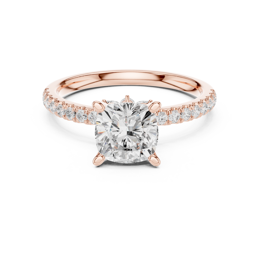 Timeless Cushion Cut Diamond Engagement Ring with Marquise and Round Side Stones accent stones classic look
