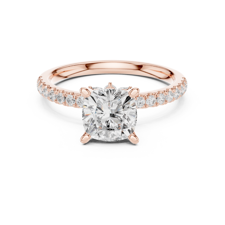 Timeless Cushion Cut Diamond Engagement Ring with Marquise and Round Side Stones accent stones classic look