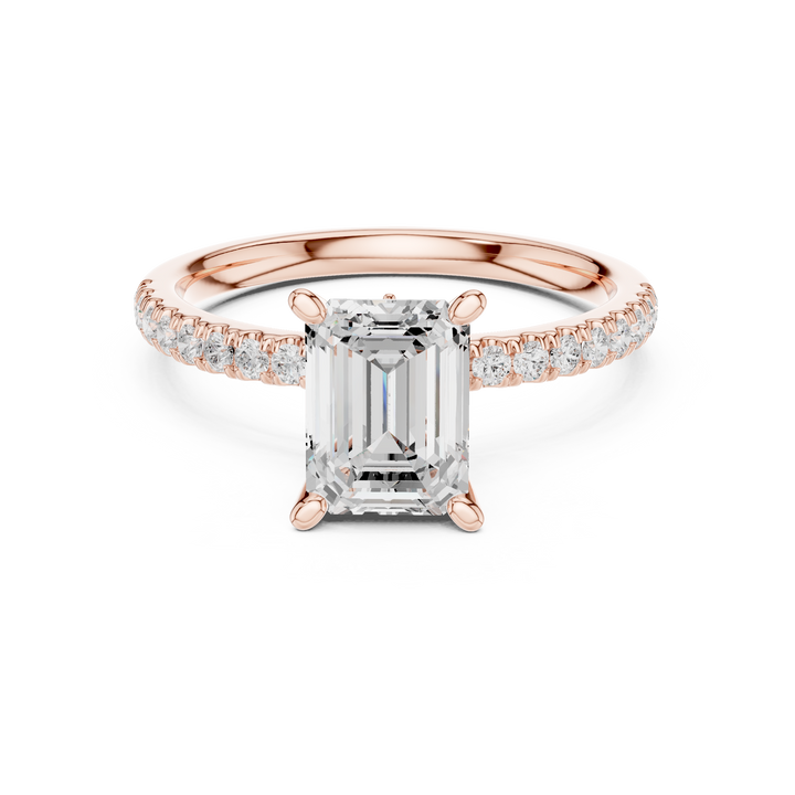 Timeless Emerald Cut Diamond Ring with Marquise and Round Side Stones accent stones classic look