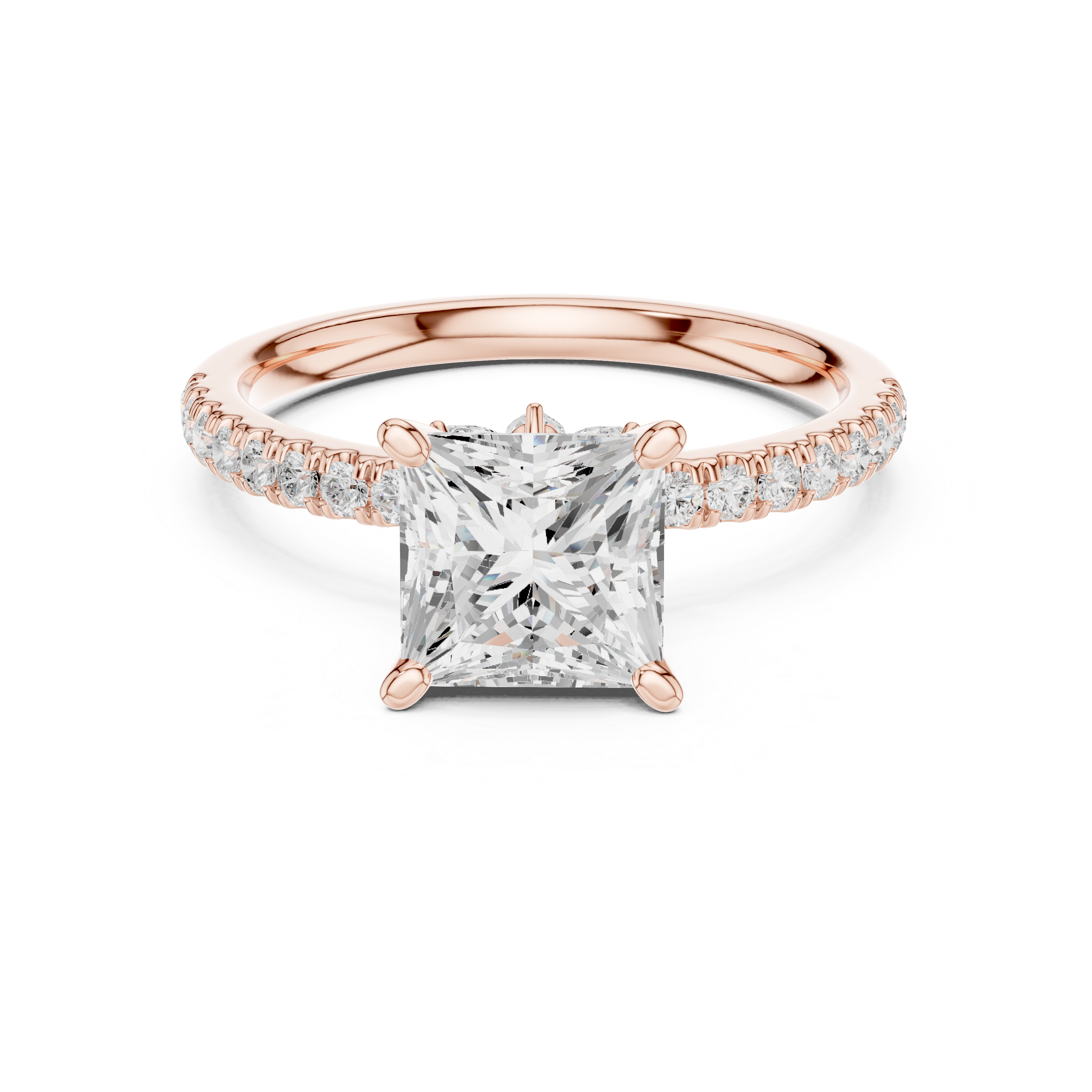 Timeless Princess Cut Diamond Engagement Ring with Marquise and Round Side Stones accent stones classic look