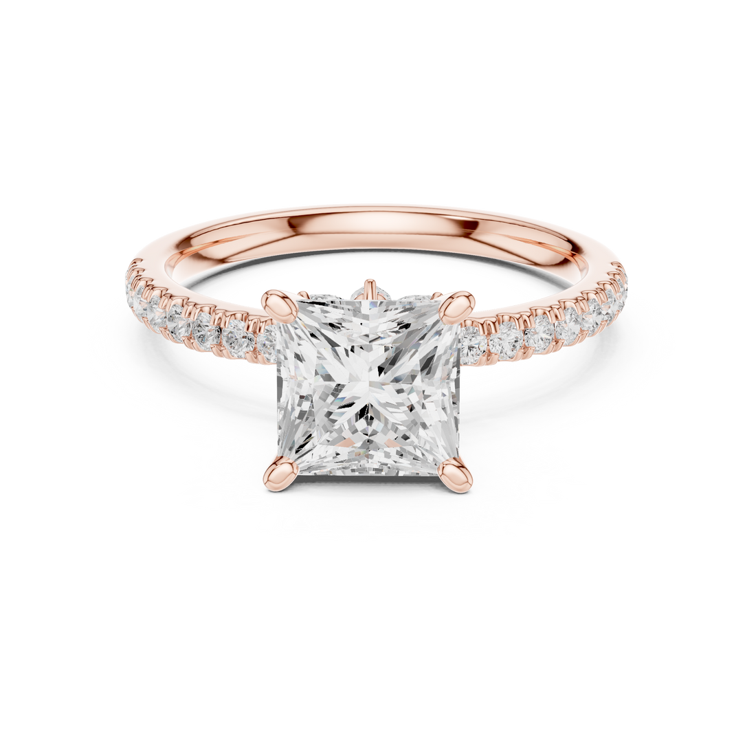 Timeless Princess Cut Diamond Engagement Ring with Marquise and Round Side Stones accent stones classic look