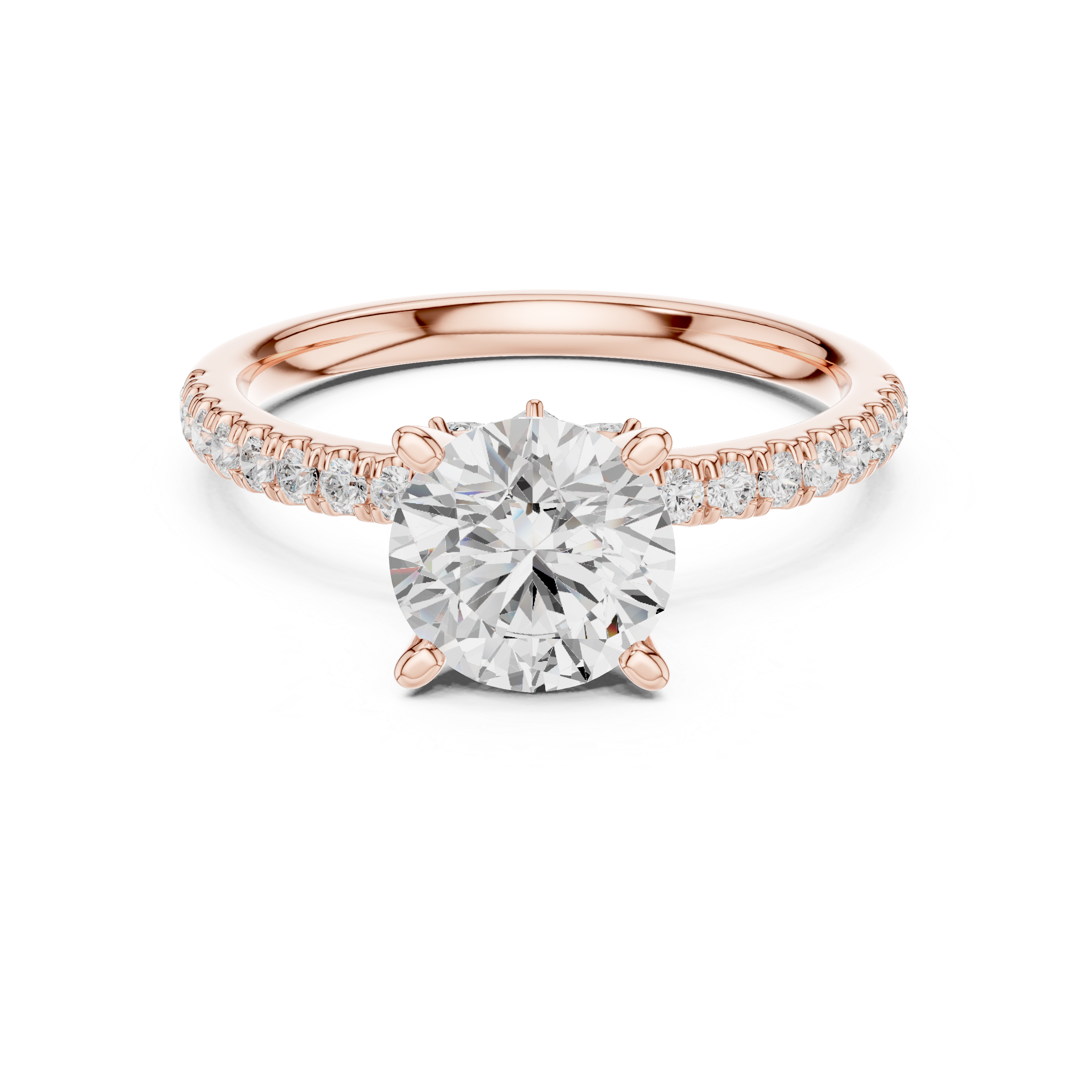 Timeless Round Brilliant Diamond Ring with Marquise and Pavé Side Stones accent stones classic look