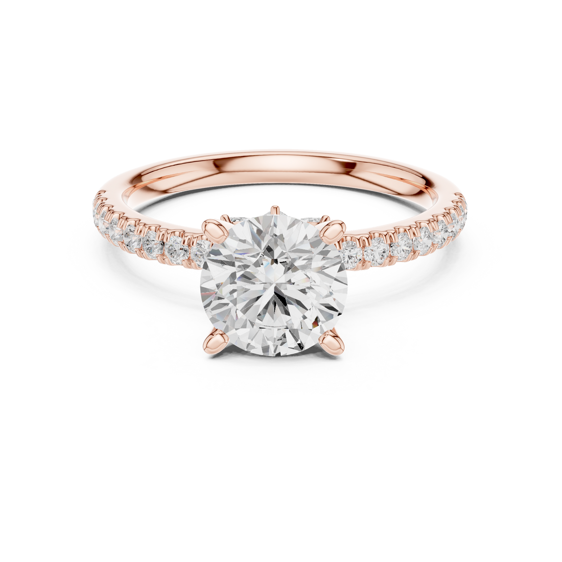 Timeless Round Brilliant Diamond Ring with Marquise and Pavé Side Stones accent stones classic look