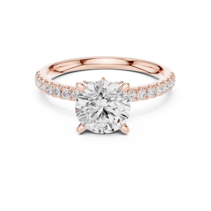 Timeless Round Brilliant Diamond Ring with Marquise and Pavé Side Stones accent stones classic look