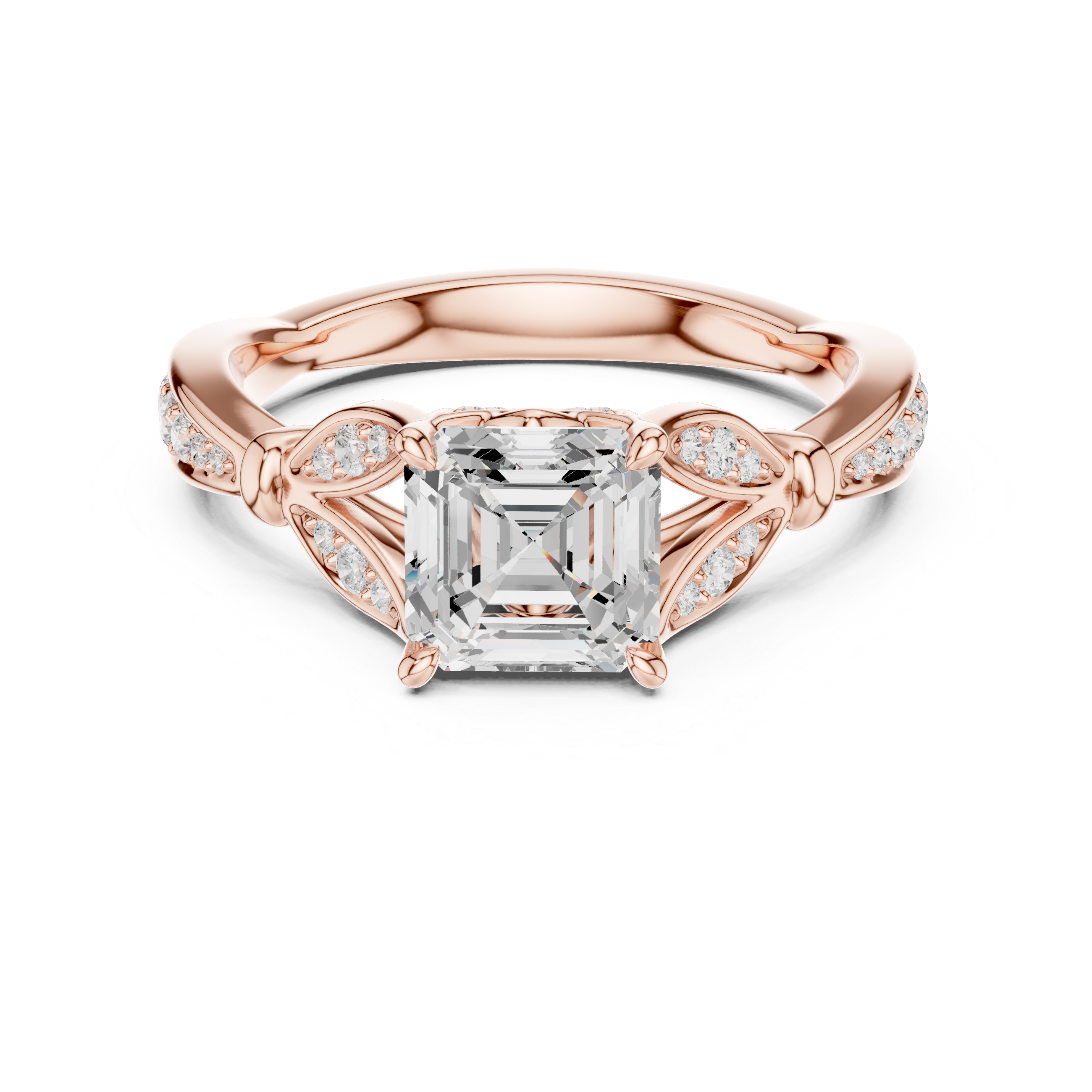 Asscher Cut Diamond Twist Engagement Ring with Pavé Accents