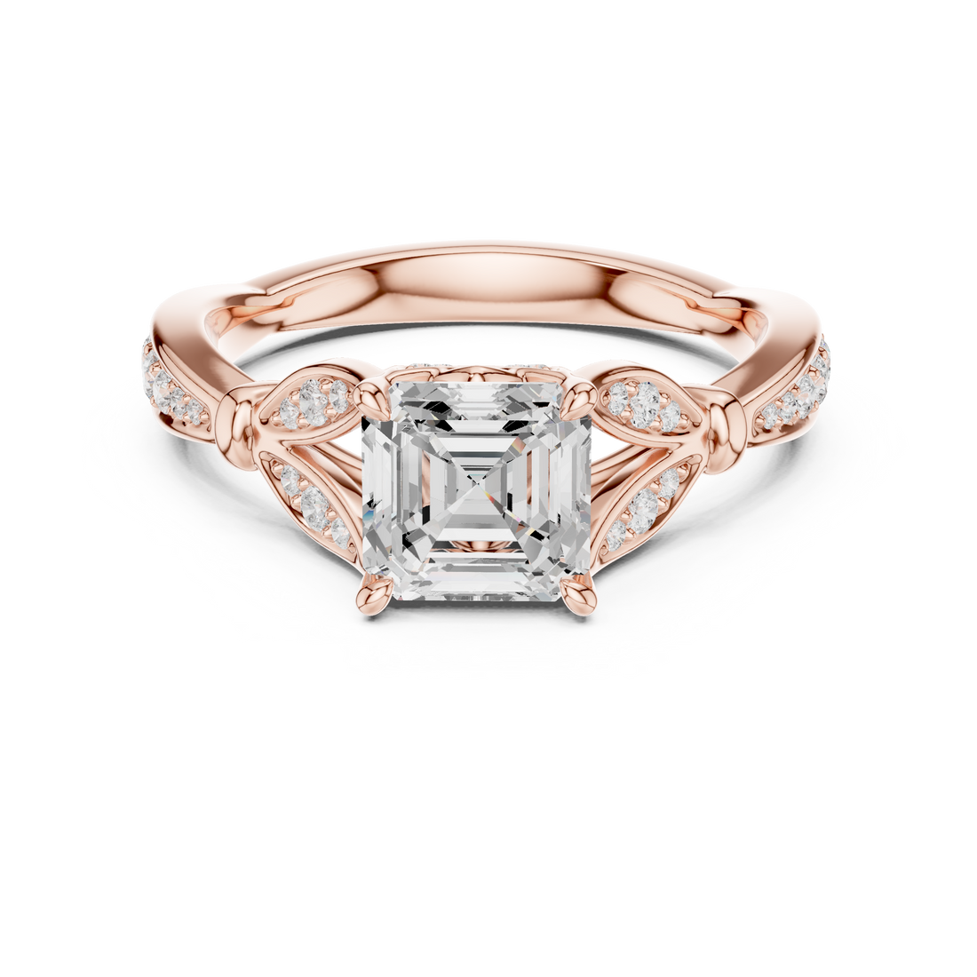 Asscher Cut Diamond Twist Engagement Ring with Pavé Accents